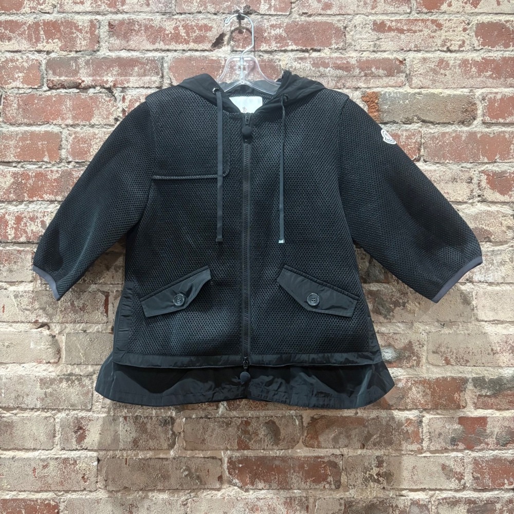 Moncler Coignet Giubbotto Black Mesh Hooded Jacket Womens Peplum Coat Size 0
